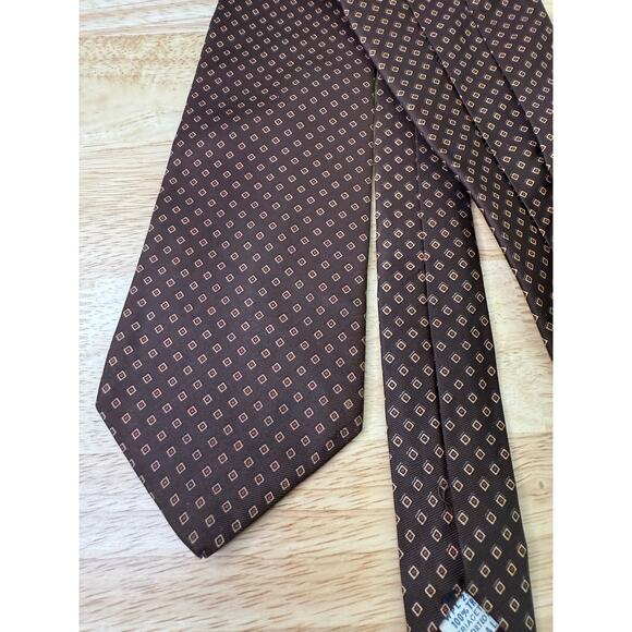 Vintage Kelly 1 Men's Neck Tie Brown Gold Geometric Squares - Picture 7 of 11